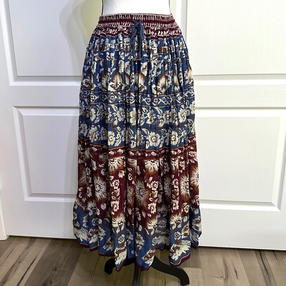 Vintage Huntington Ridge Floral Cotton Full Maxi Skirt M Boho Hippie Festival 90